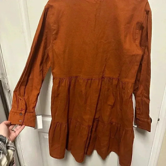 Madewell Flannel Button-Placket Tiered mini dress - Warm nutmeg - SIZE SMALL - Picture 7 of 11